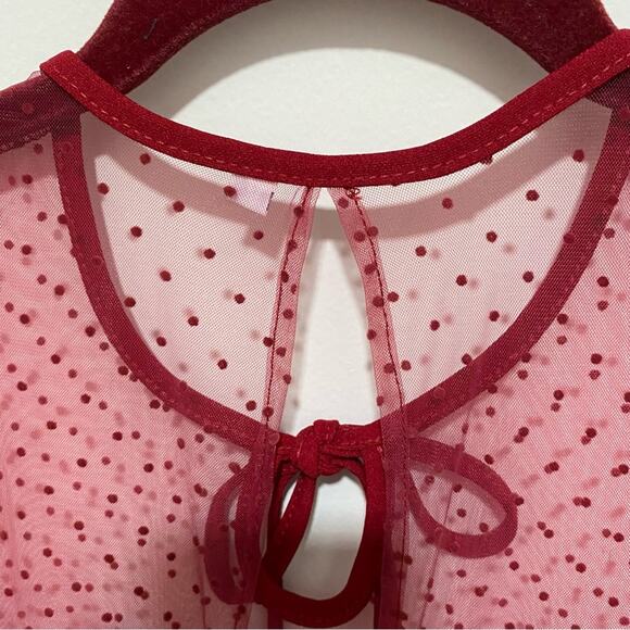 Red Party Dress Size Juniors Medium Dotted Swiss Yoke Fit & Flare Zip Back - Picture 4 of 12